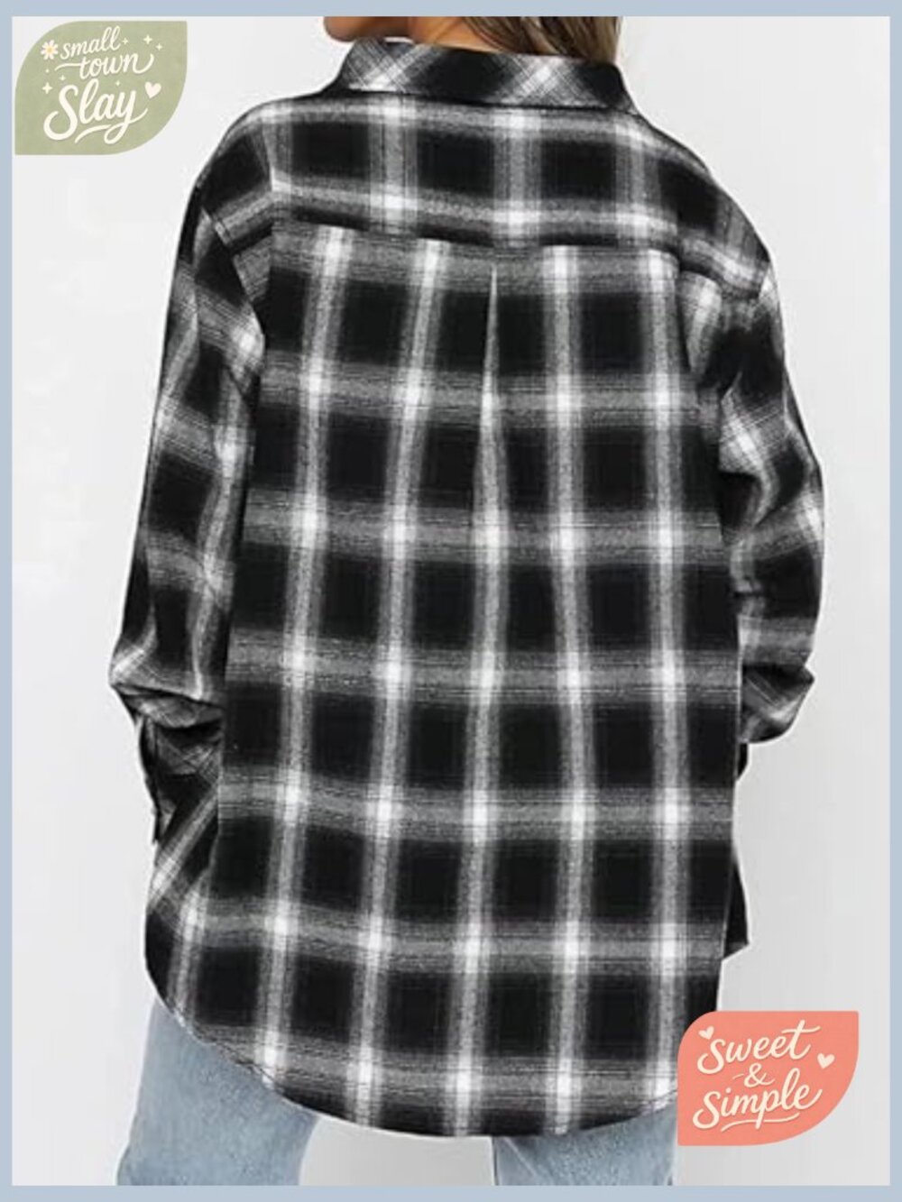 Oversized Button Down Flannel Shacket Long Sleeve Plaid Blouse - Picture 5 of 7